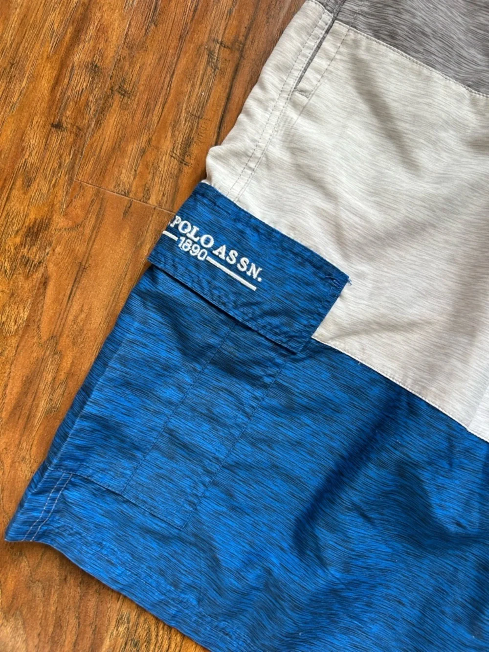 U.S. Polo Assn. Gray White and Royal Blue Colorblock Swim Shorts
